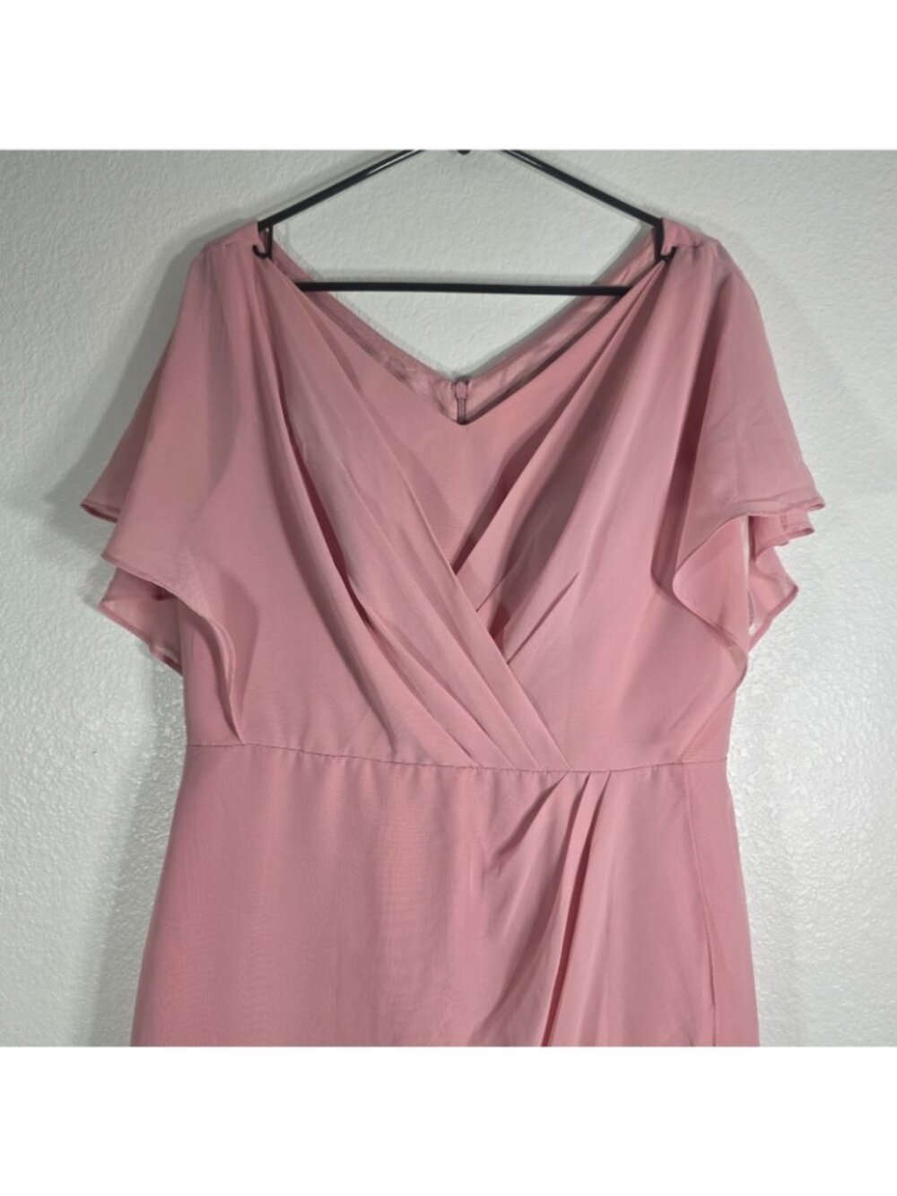 JJs House Chiffon Dress Women Size 10 Pink V Neck Flutter Sleeve Wedding Party - Picture 2 of 7